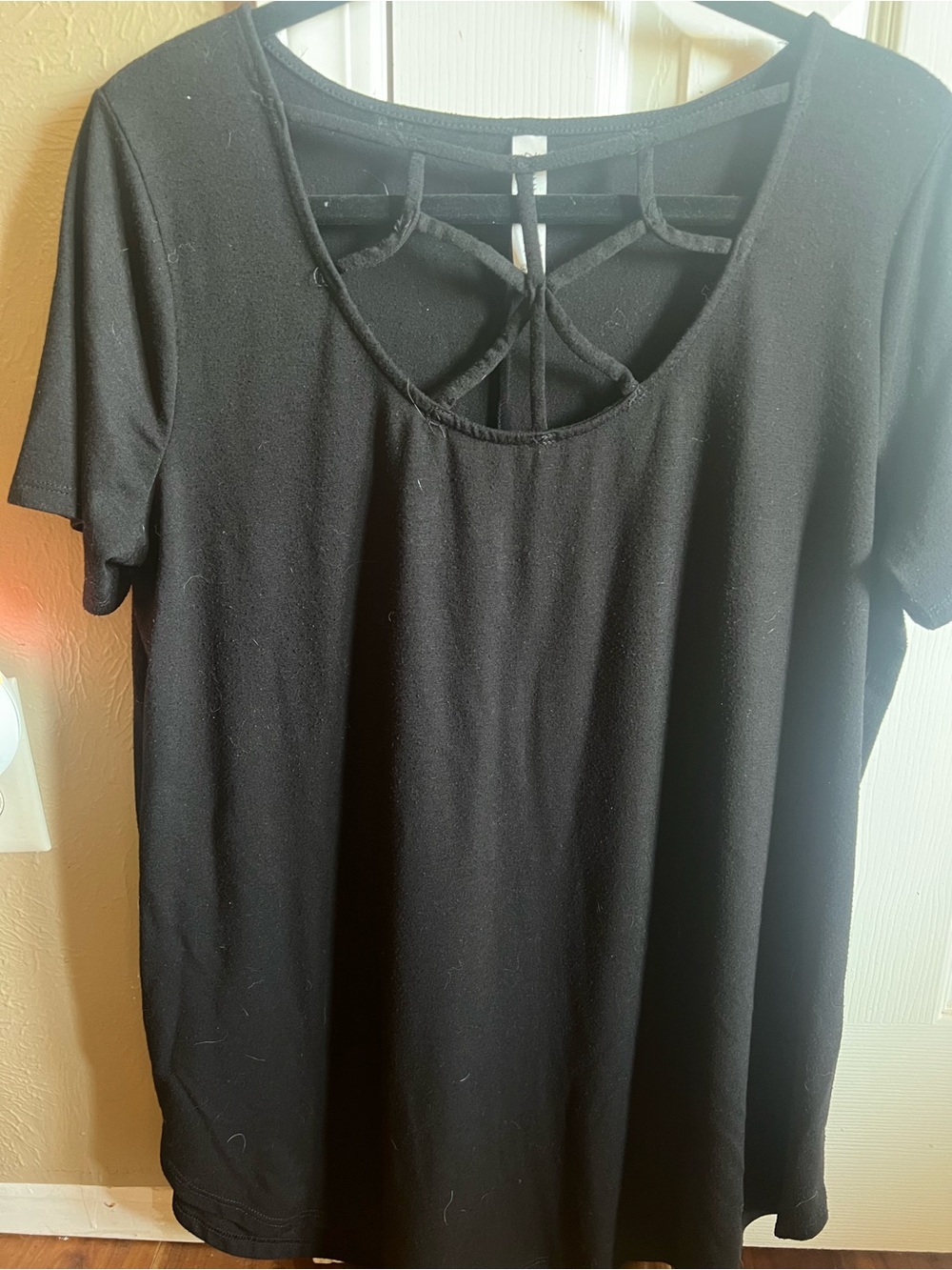 Zenana Outfitters Black Short Sleeve Top with Strappy front Detail